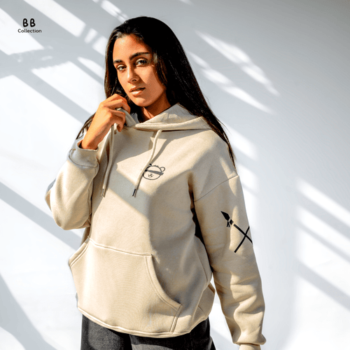 Beige Blinded Bear Hoodie - designed - Peaco