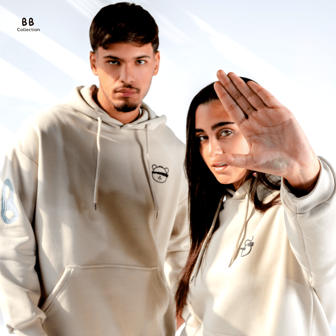 Beige Blinded Bear Hoodie - designed - Peaco