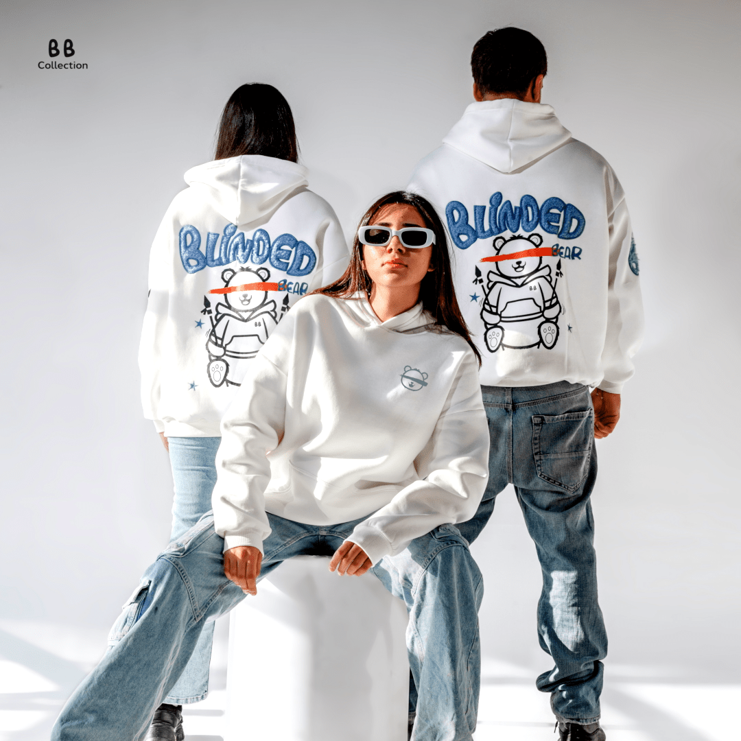 White Blinded Bear Hoodie - designed - Peaco