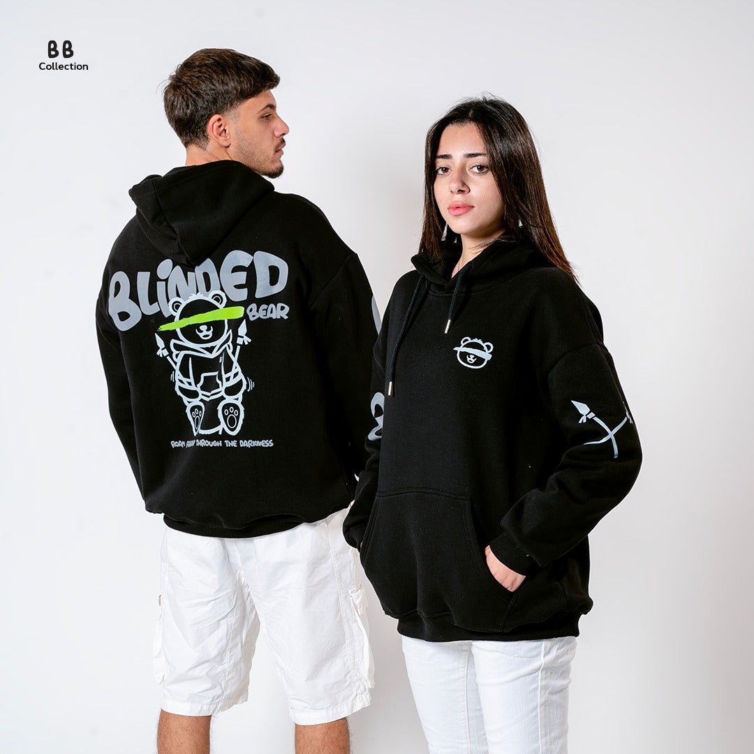 Black Blinded Bear Hoodie - designed - Peaco