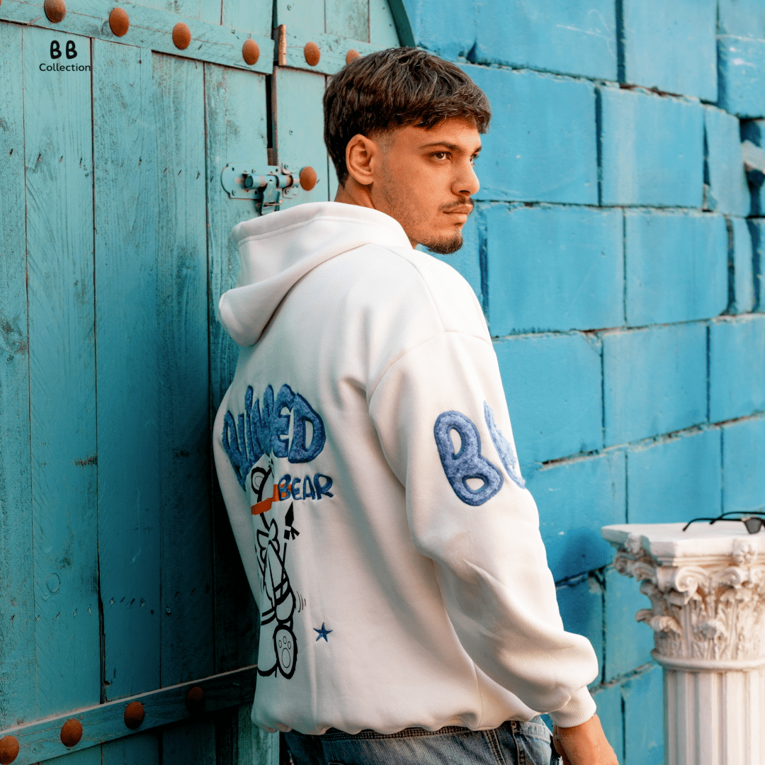 White Blinded Bear Hoodie - designed - Peaco