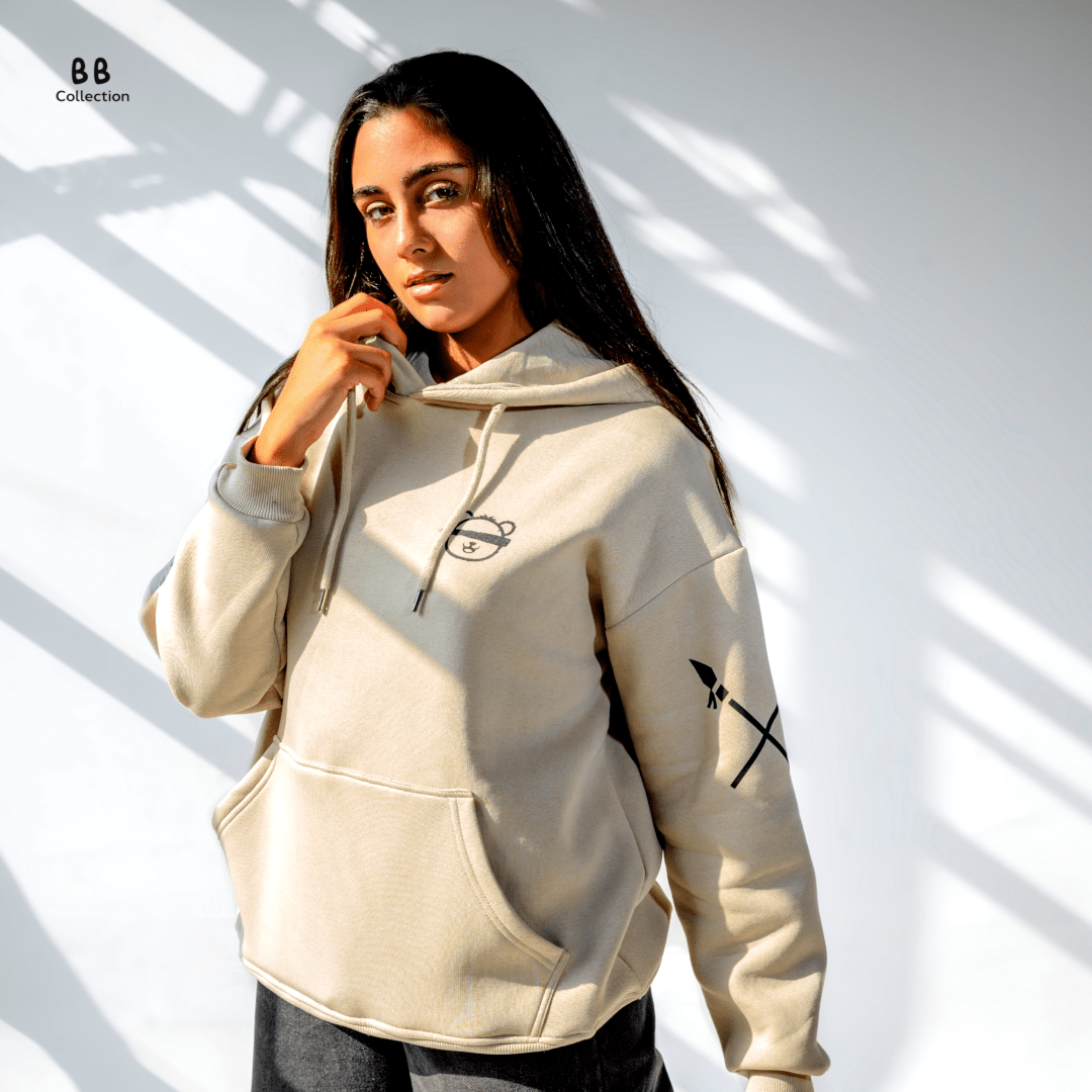 Beige Blinded Bear Hoodie - plain - Peaco