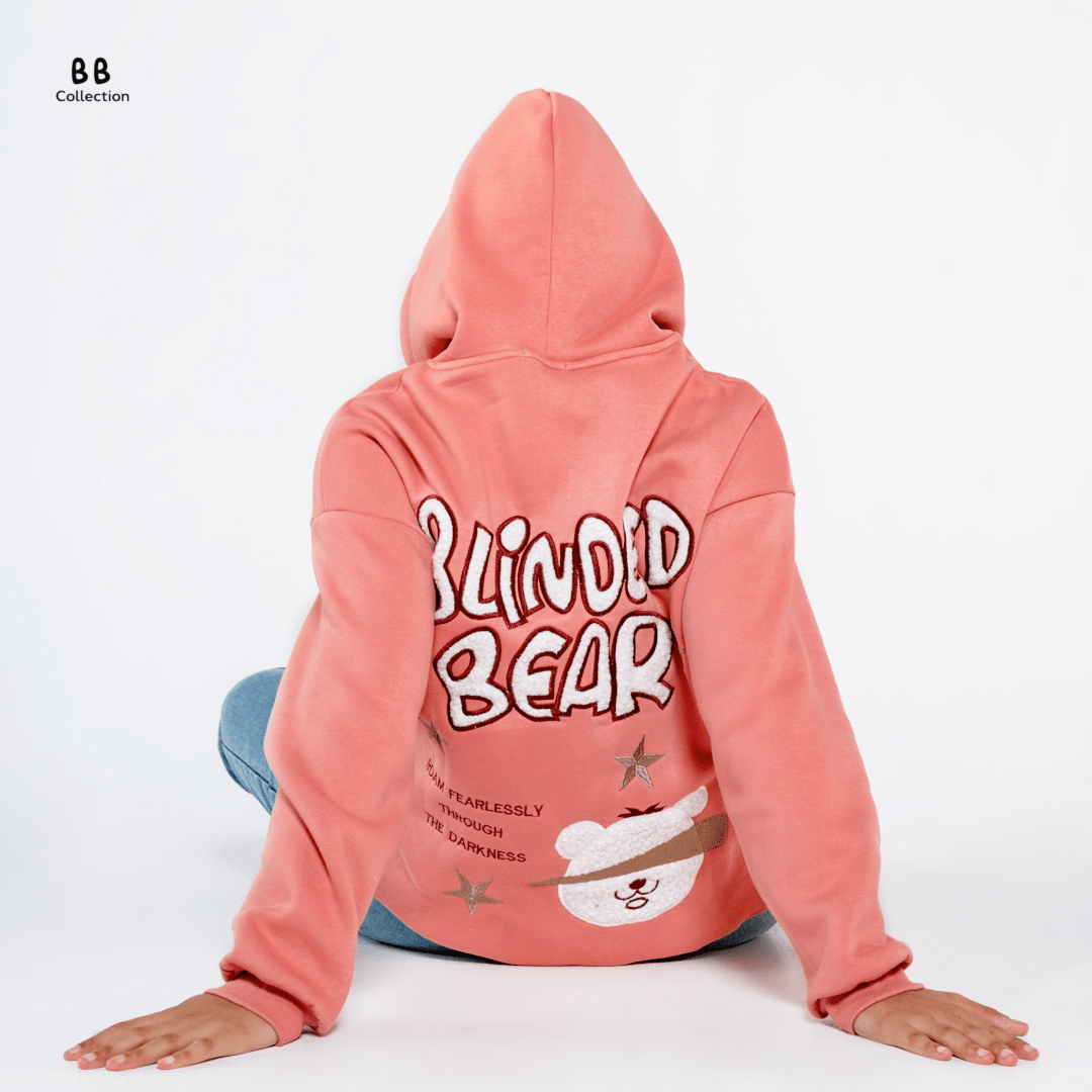 Pink Blinded Bear Hoodie - designed - Peaco