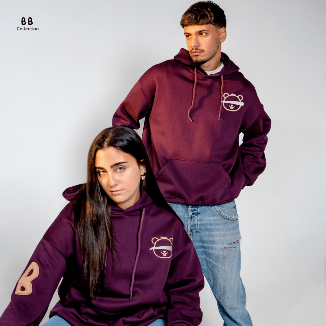 Burgundy Blinded Bear Hoodie - designed - Peaco