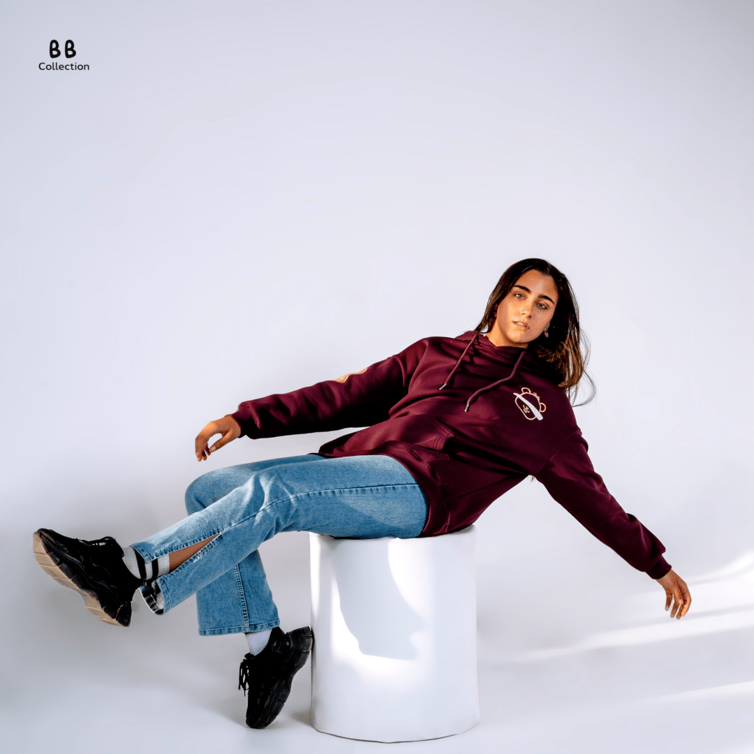 Burgundy Blinded Bear Hoodie - designed - Peaco