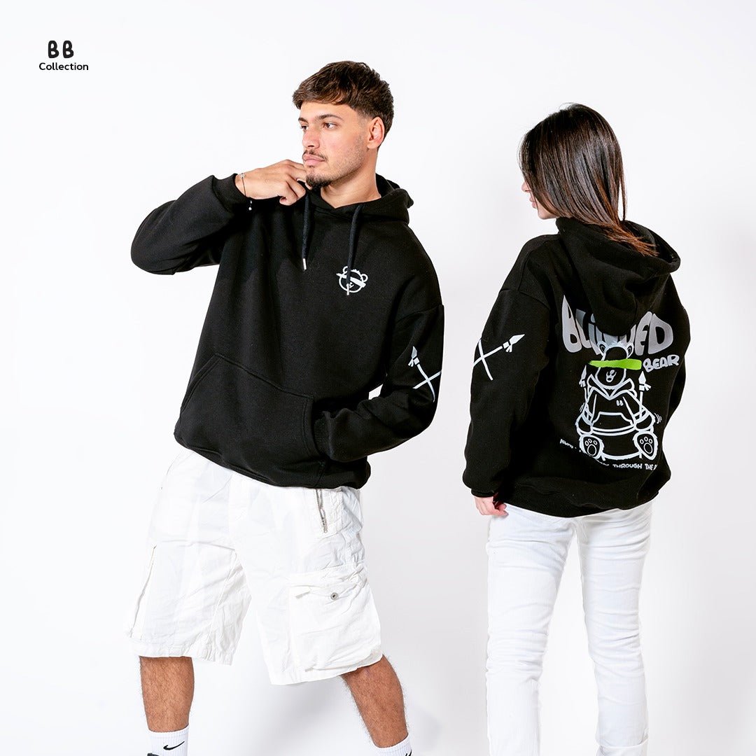 Black Blinded Bear Hoodie - designed - Peaco