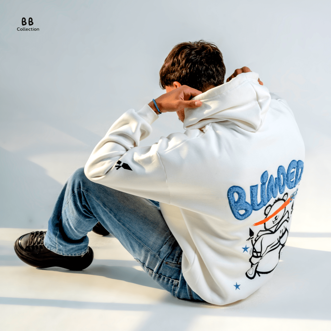 White Blinded Bear Hoodie - designed - Peaco