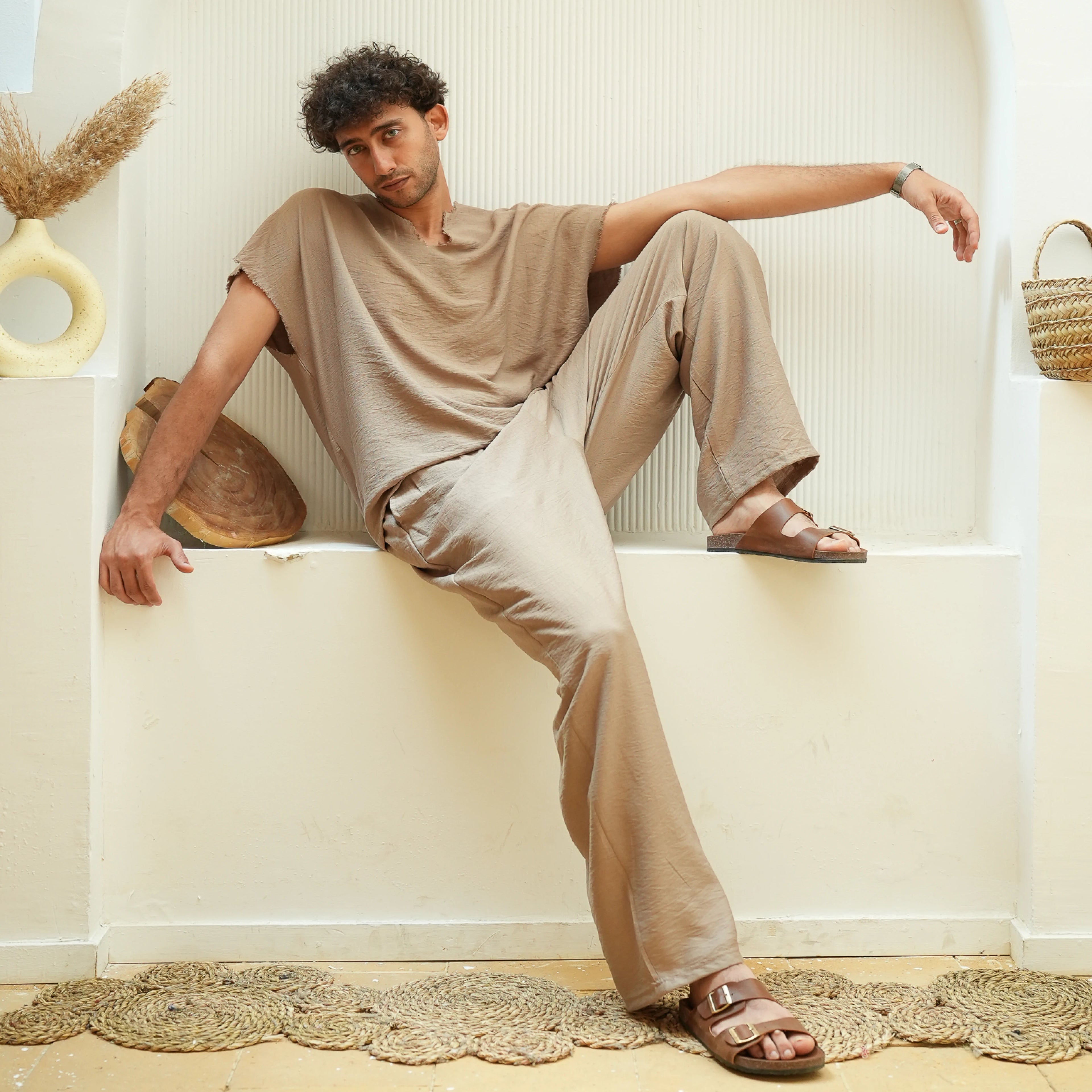 Beige Unisex Linen Set - Peaco