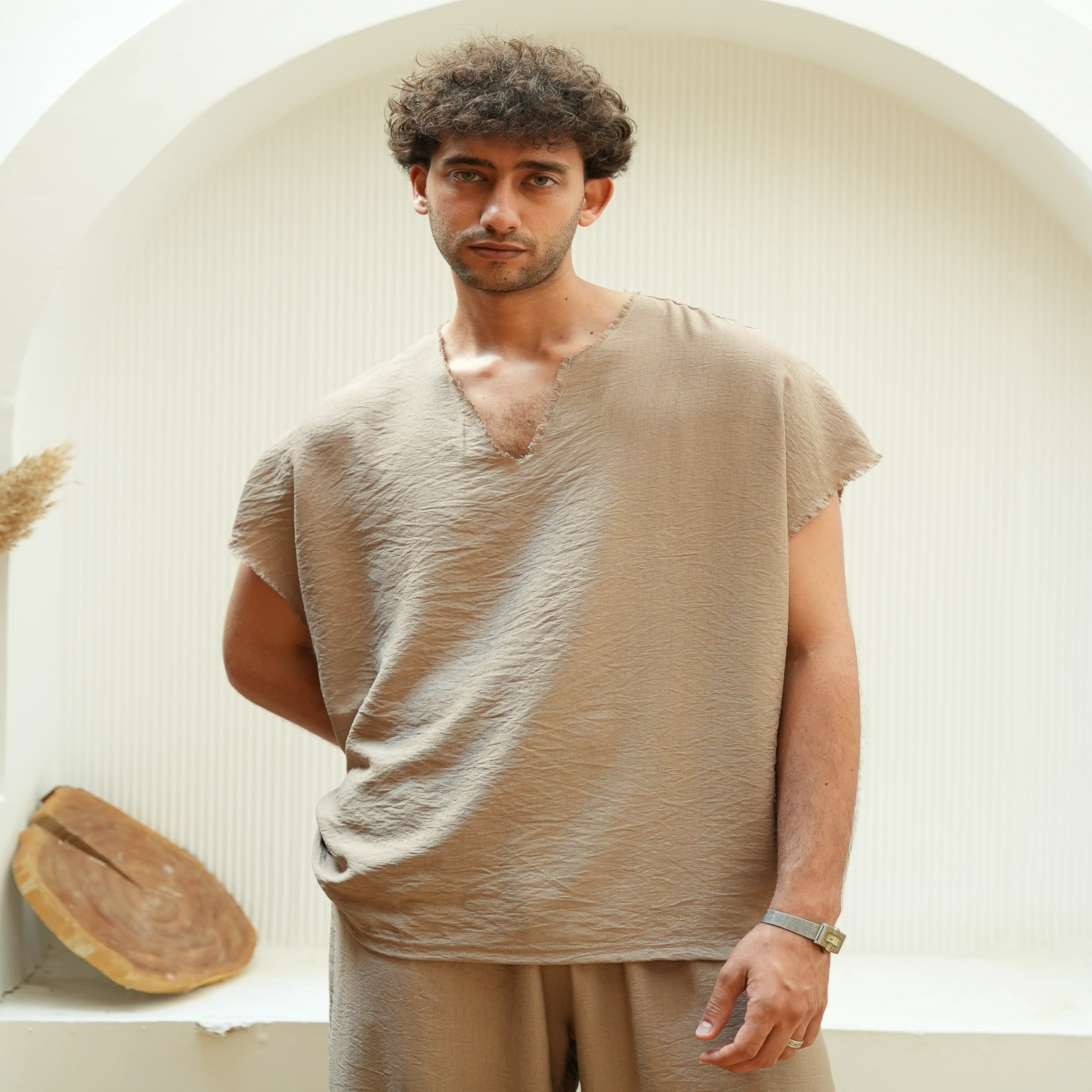 Beige Unisex Linen Set - Peaco