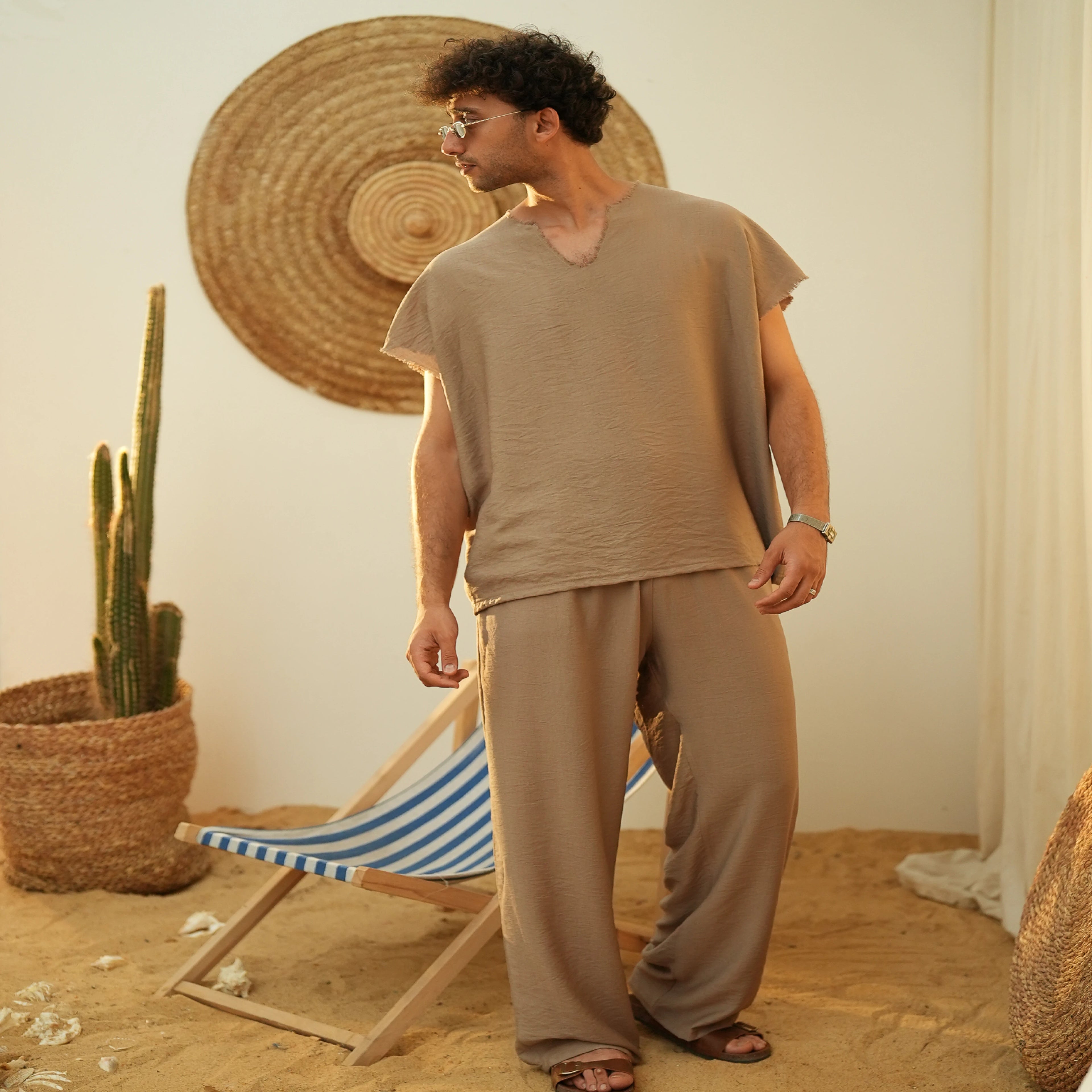 Beige Unisex Linen Set - Peaco