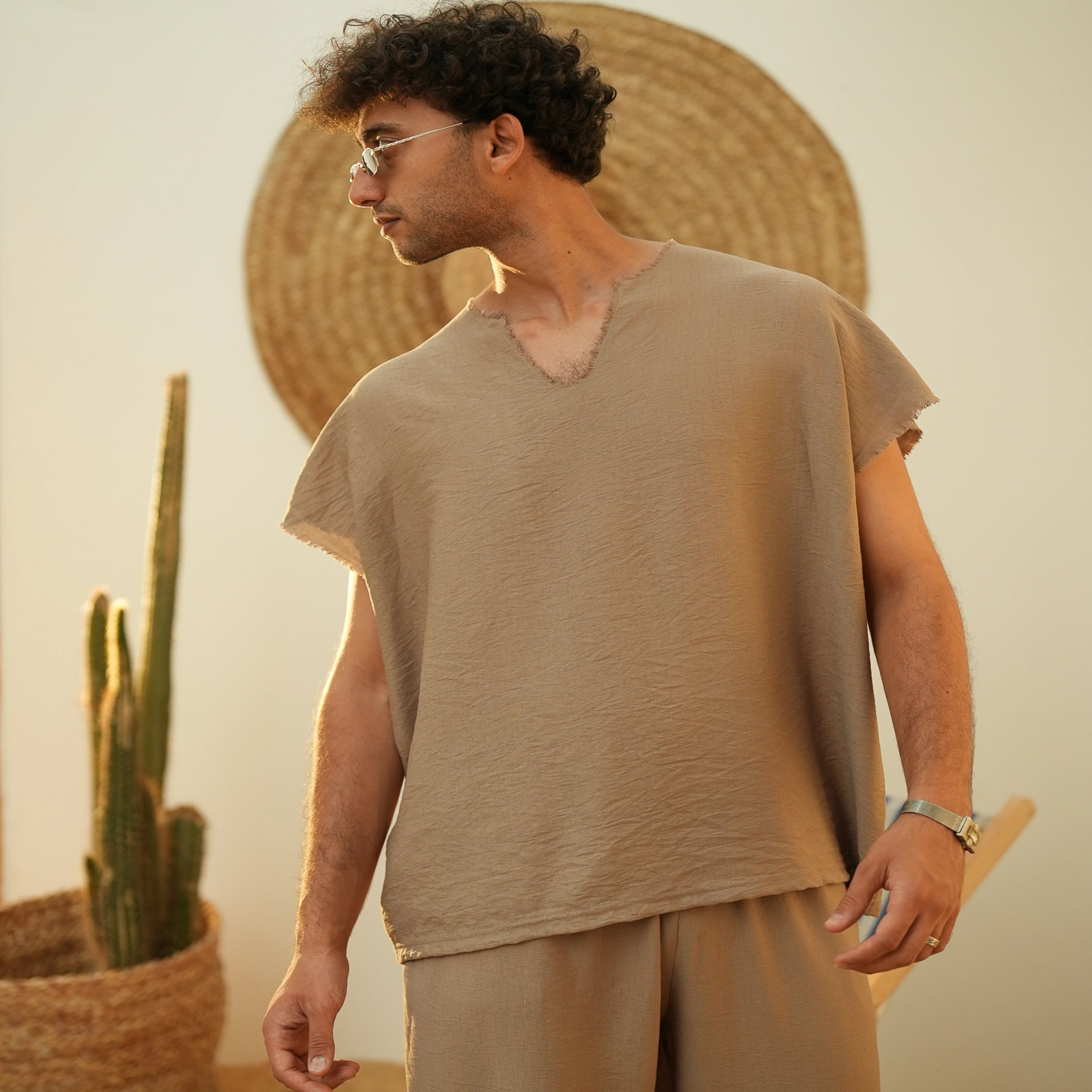 Beige Unisex Linen Set - Peaco