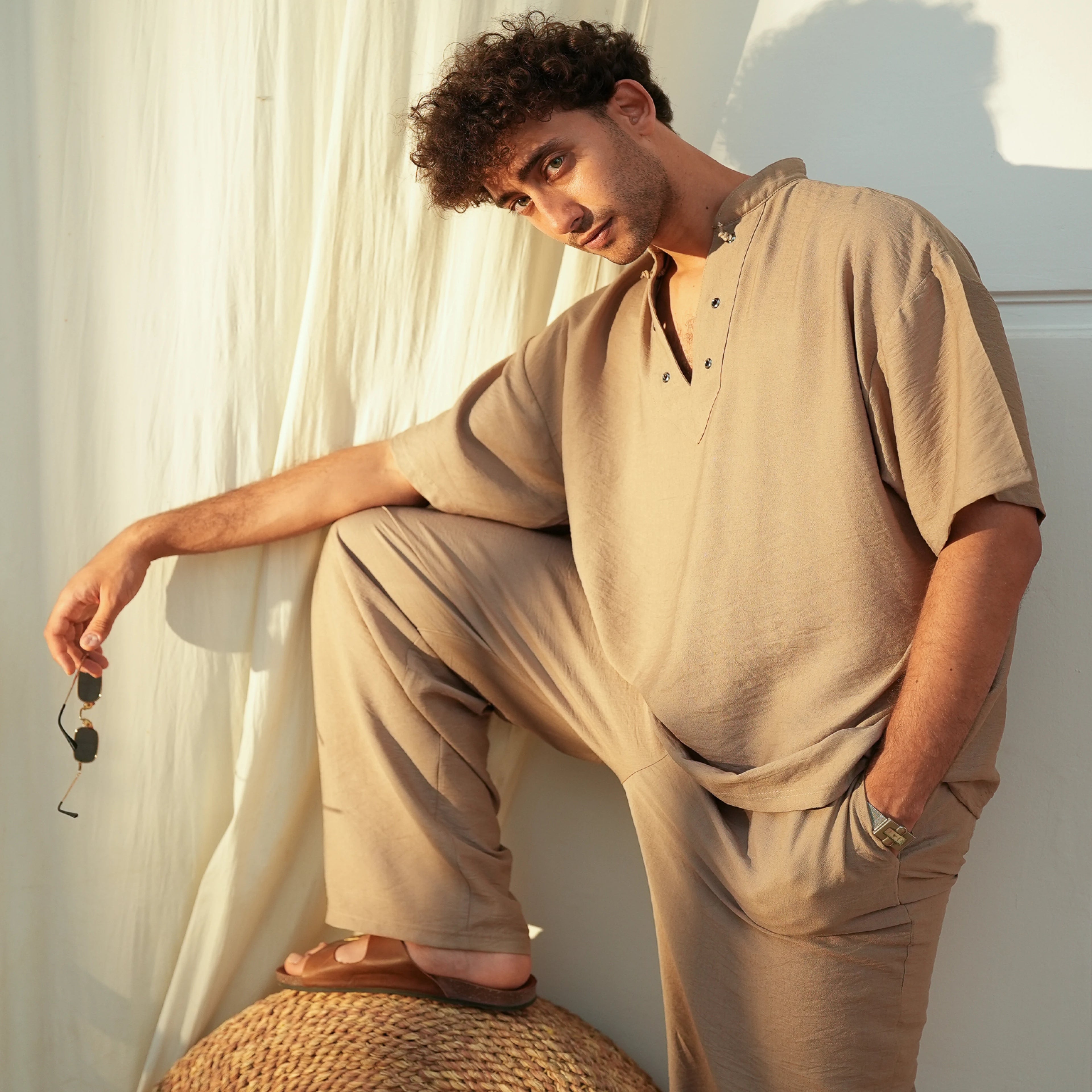 Beige Man Linen T-shirt - Peaco