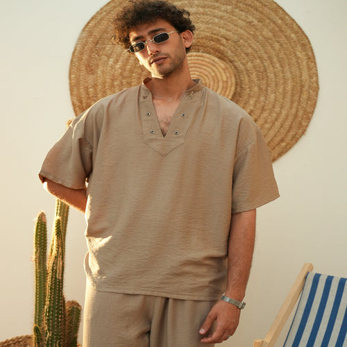 Beige Man Linen T-shirt - Peaco