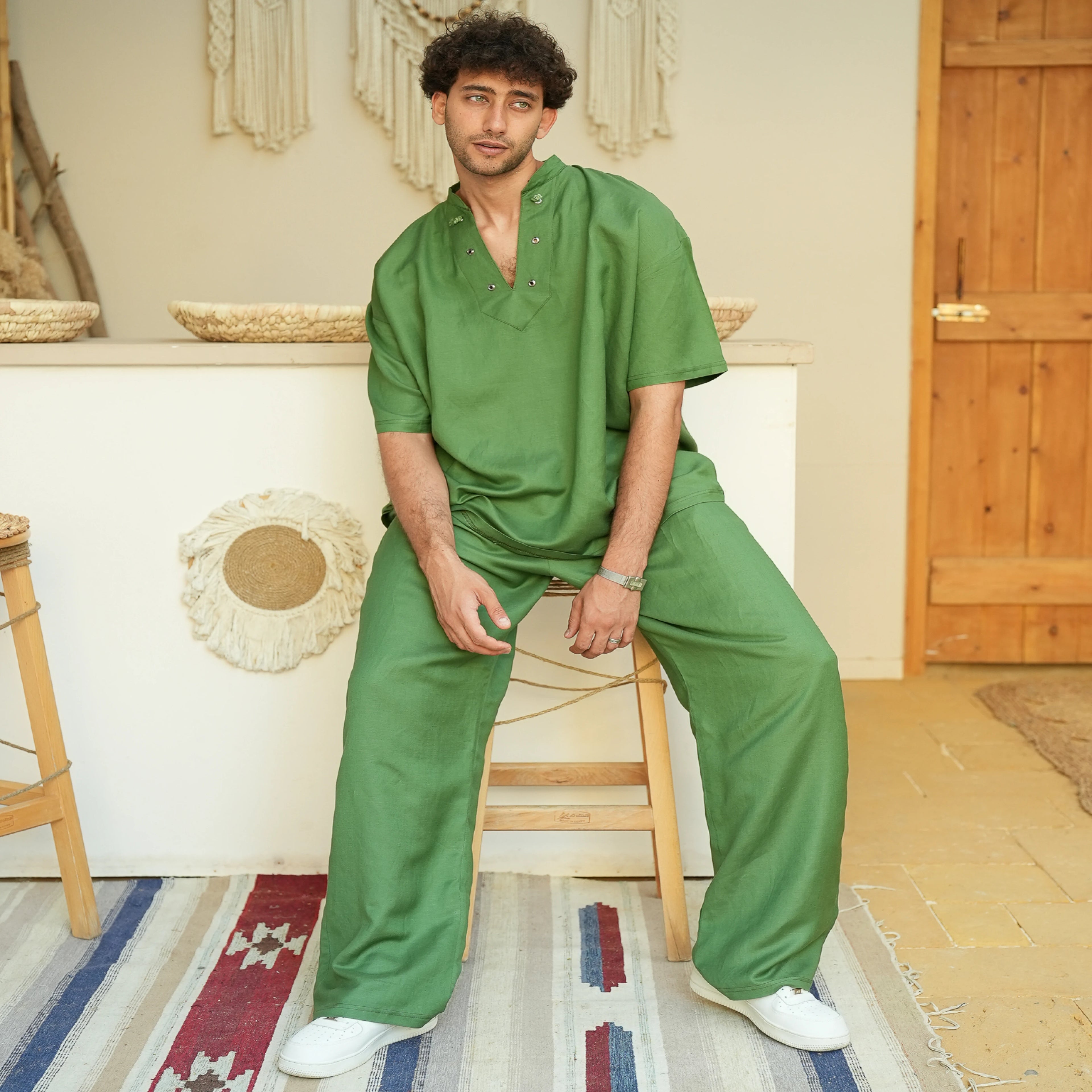 Green Man Linen T-shirt - Peaco