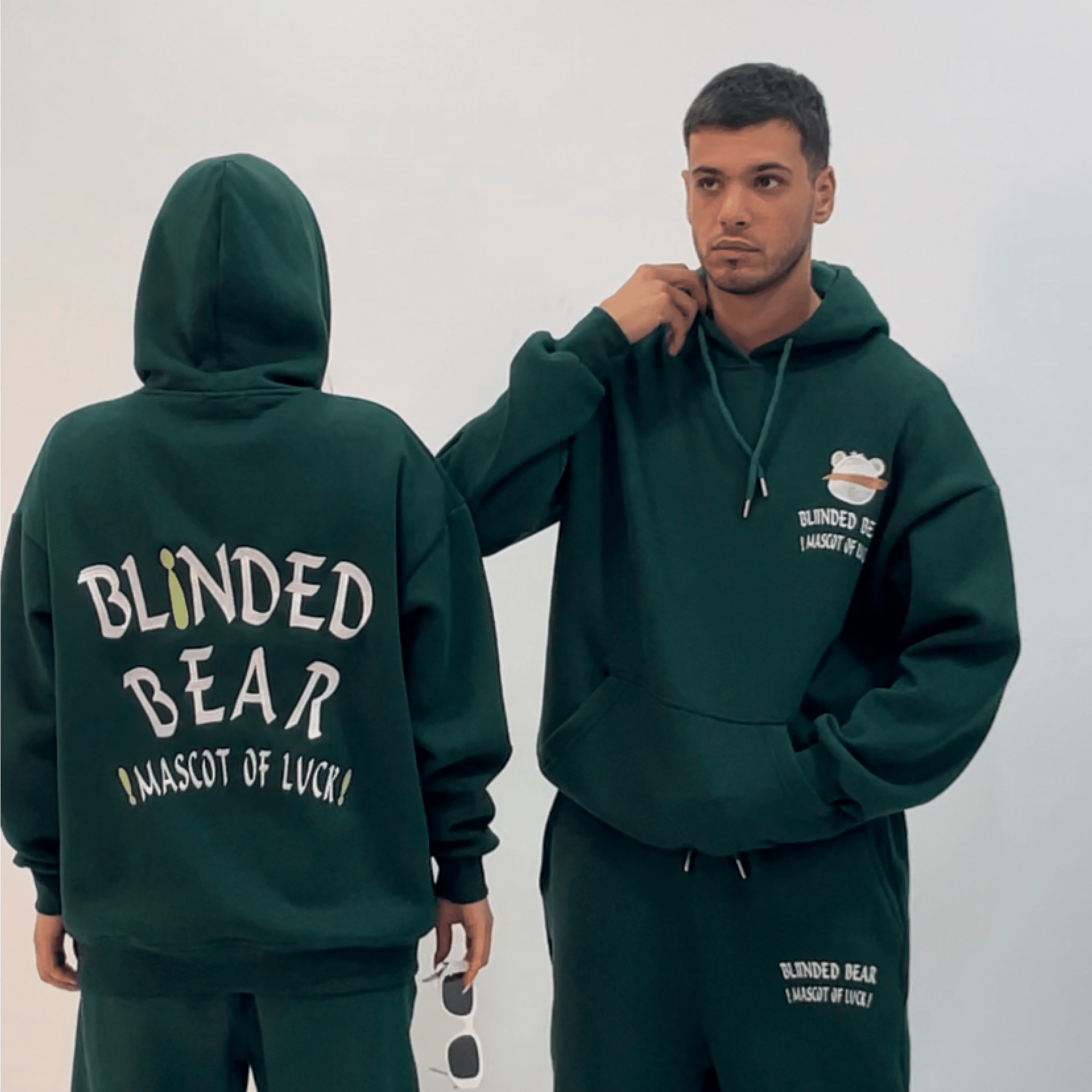 Green Blinded Bear Hoodie - designed - Peaco