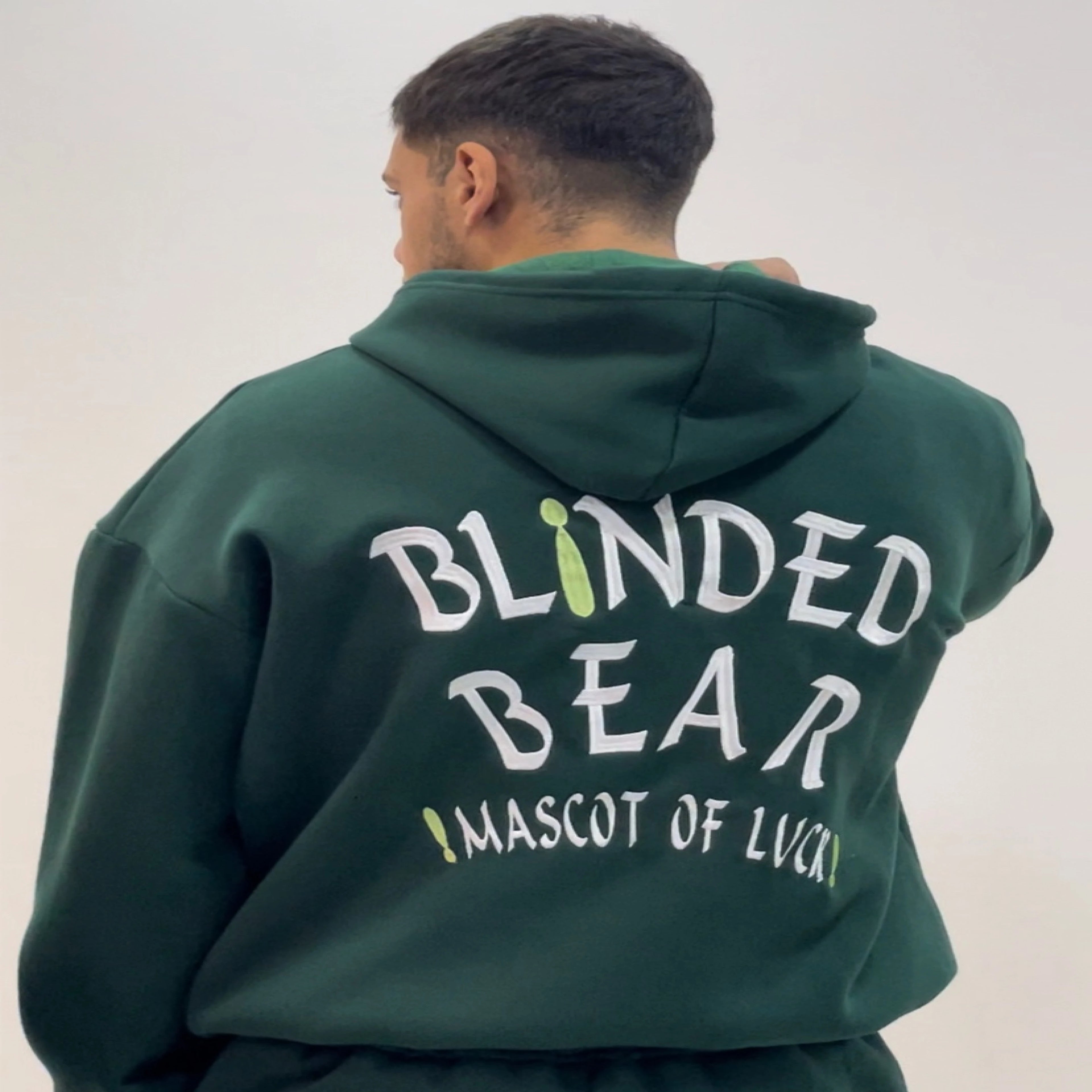 Green Blinded Bear Hoodie - designed - Peaco