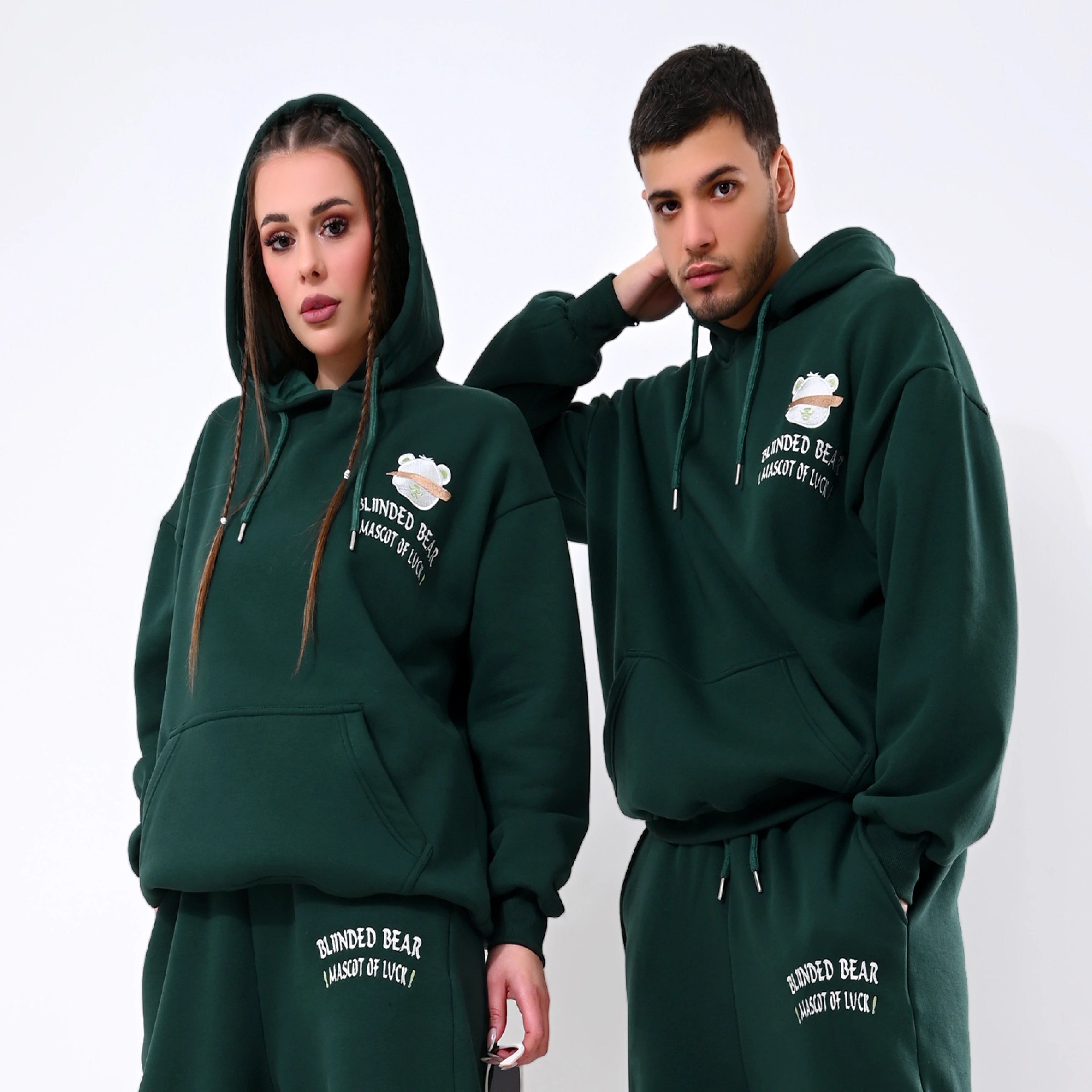 Green Blinded Bear Hoodie - designed - Peaco